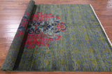 Green William Morris Hand Knotted Wool Rug - 5' 10" X 8' 3" - Golden Nile