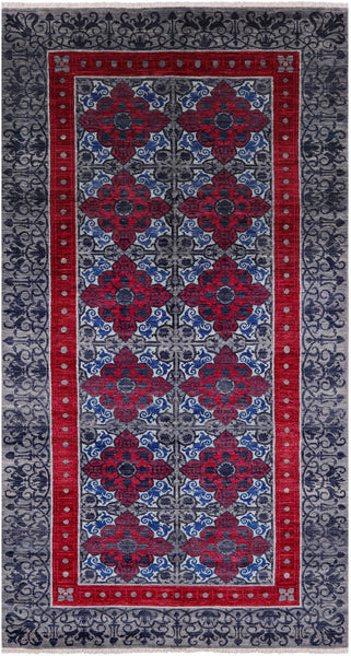 Grey William Morris Hand Knotted Wool Rug - 6' 0" X 11' 2" - Golden Nile