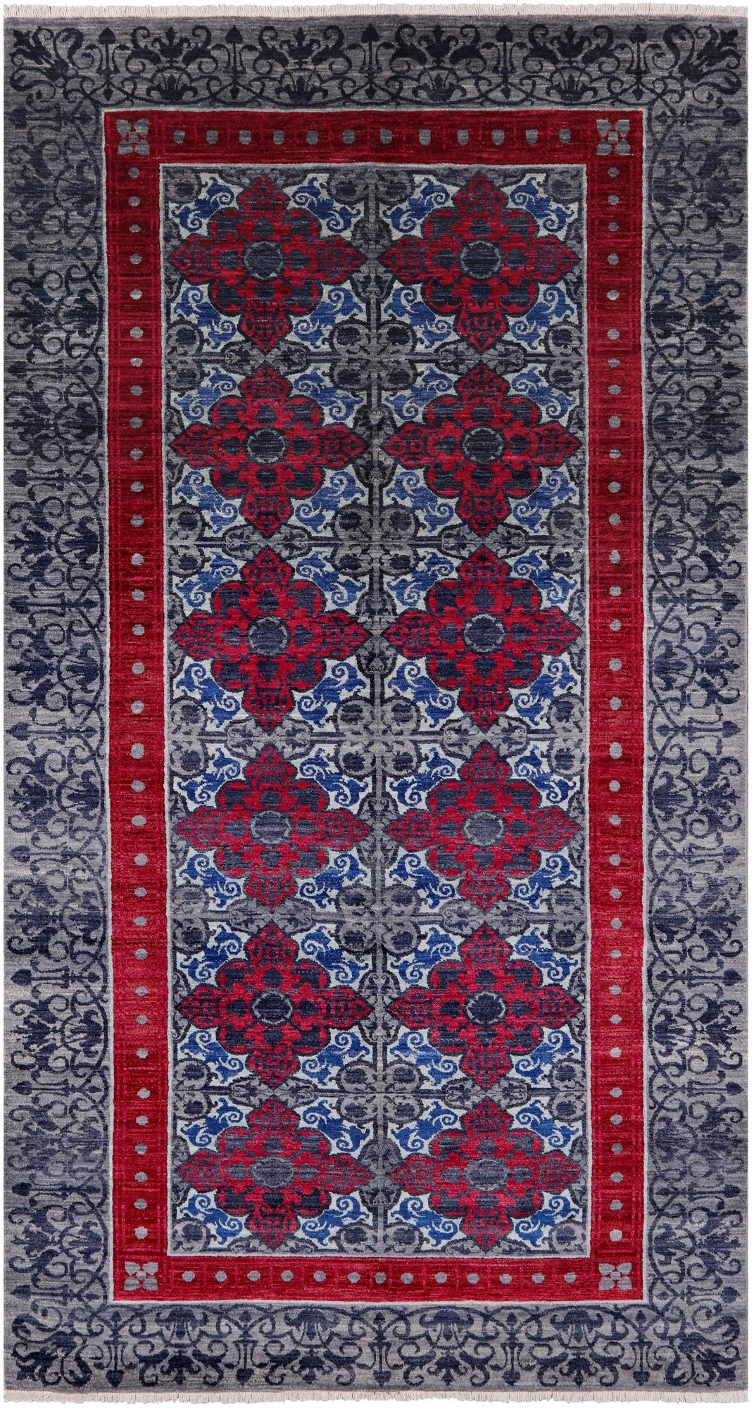 Grey William Morris Hand Knotted Wool Rug - 6' 0" X 11' 2" - Golden Nile