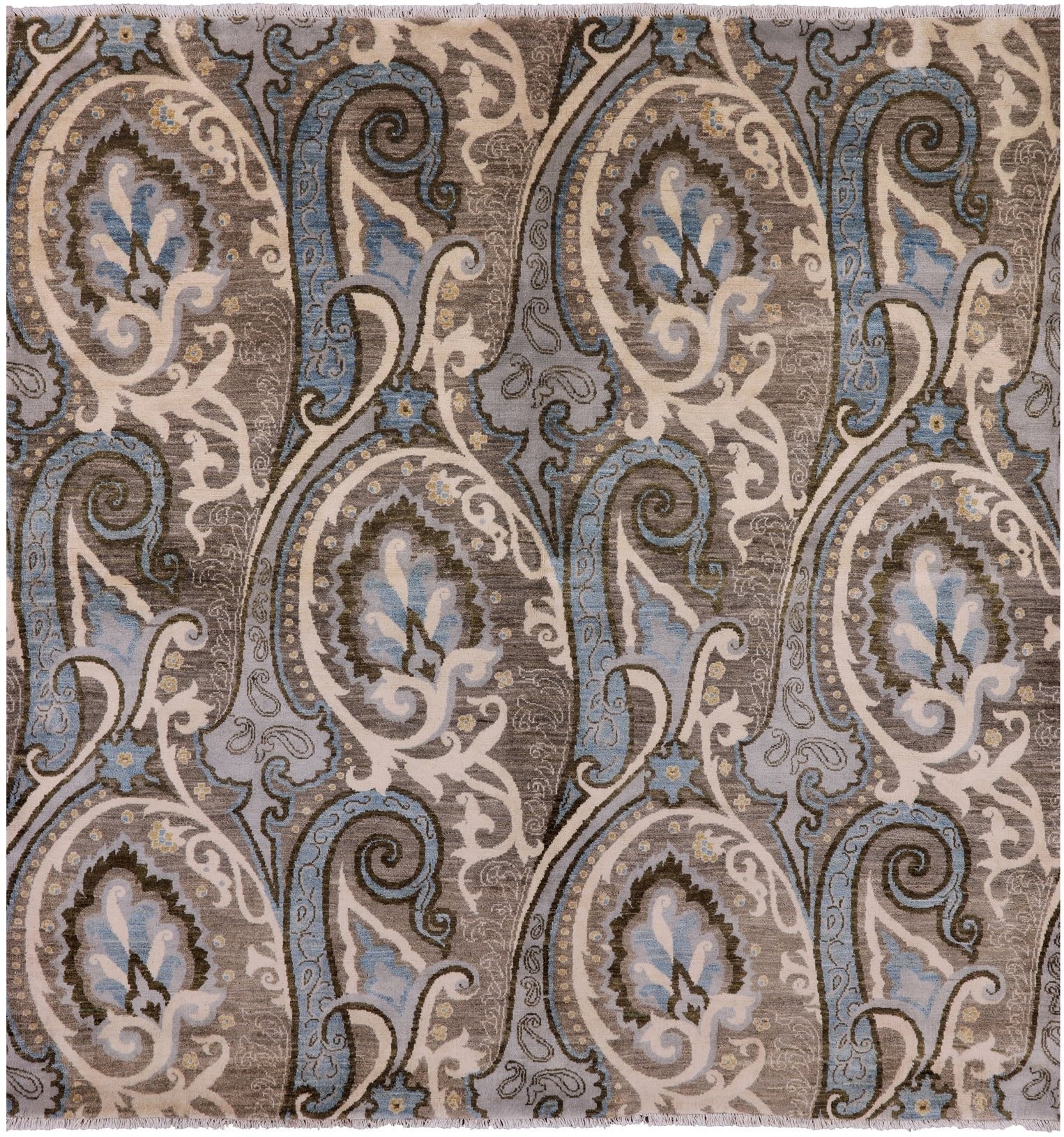 Square William Morris Handmade Wool Rug - 5' 11" X 6' 2" - Golden Nile