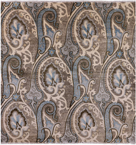 Square William Morris Handmade Wool Rug - 5' 11