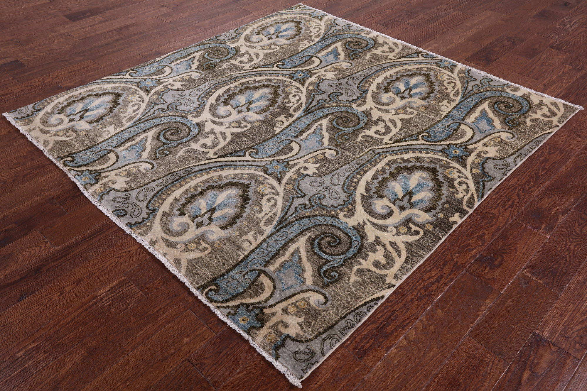 Square William Morris Handmade Wool Rug - 5' 11" X 6' 2" - Golden Nile