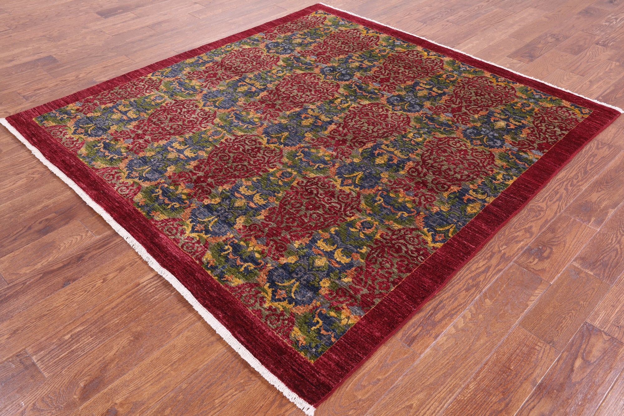 Red Square William Morris Handmade Wool Rug - 6' 1" X 6' 5" - Golden Nile