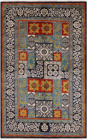 Black William Morris Hand Knotted Wool Area Rug - 6' 0