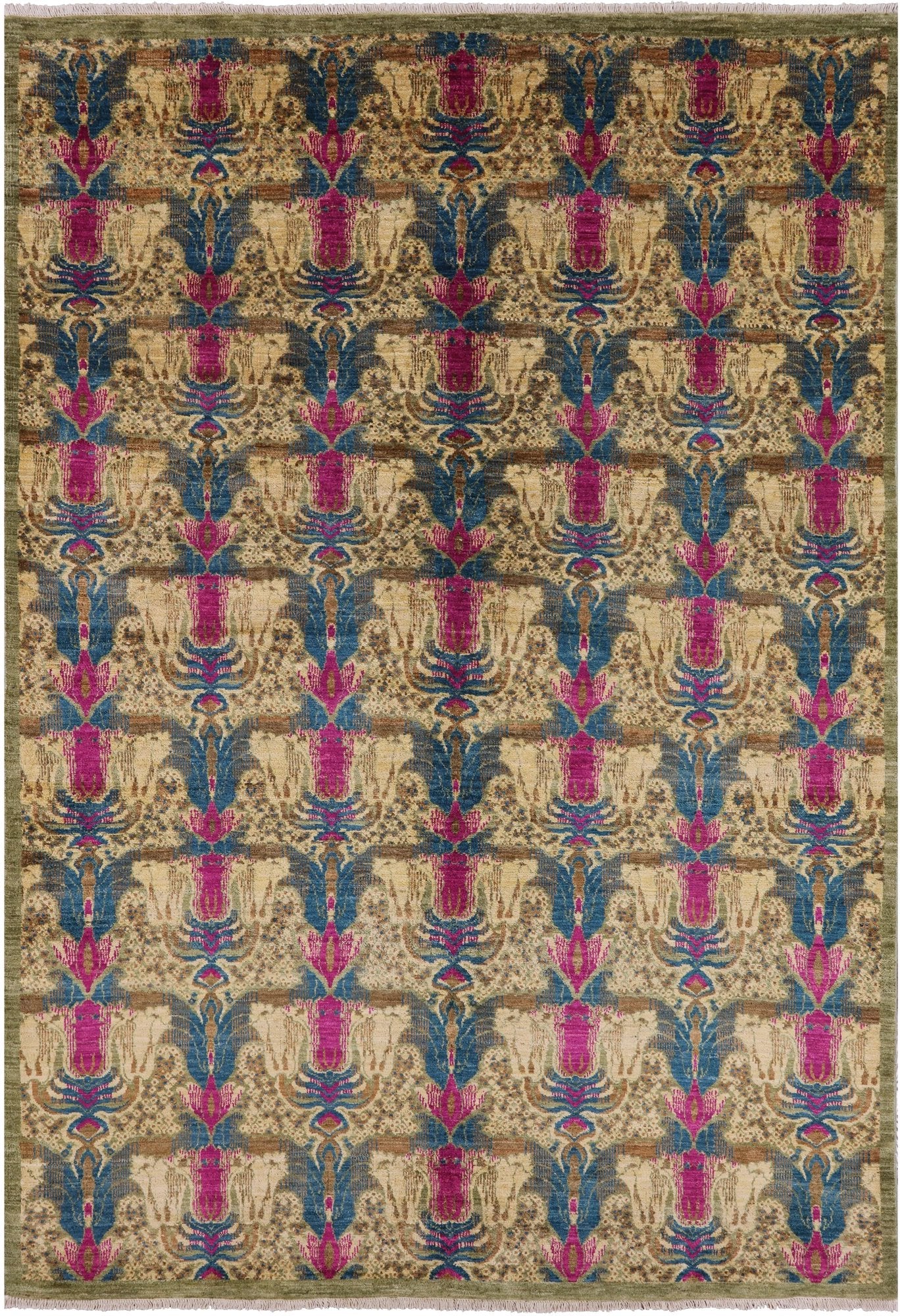 Green William Morris Handmade Wool Area Rug - 6' 0" X 8' 7" - Golden Nile