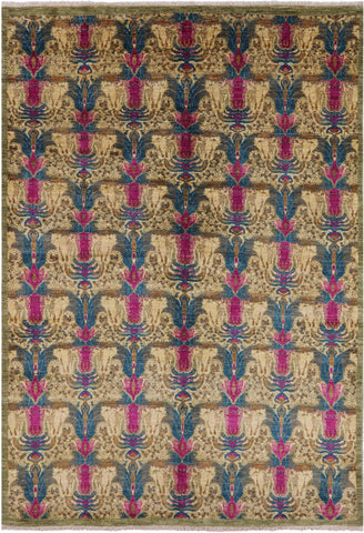 Green William Morris Handmade Wool Area Rug - 6' 0