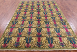 Green William Morris Handmade Wool Area Rug - 6' 0" X 8' 7" - Golden Nile