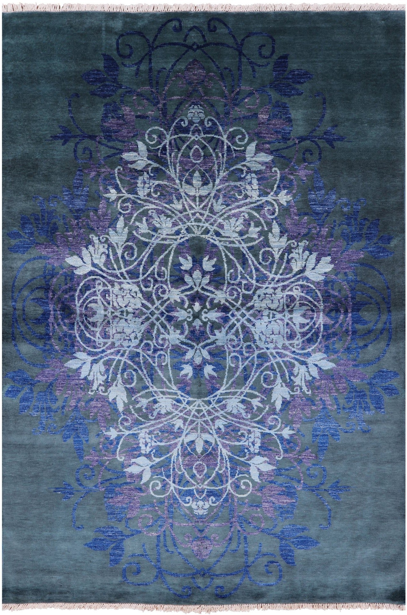 Green William Morris Handmade Wool Rug - 5' 9" X 8' 6" - Golden Nile