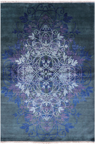 Green William Morris Handmade Wool Rug - 5' 9