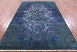 Green William Morris Handmade Wool Rug - 5' 9" X 8' 6" - Golden Nile