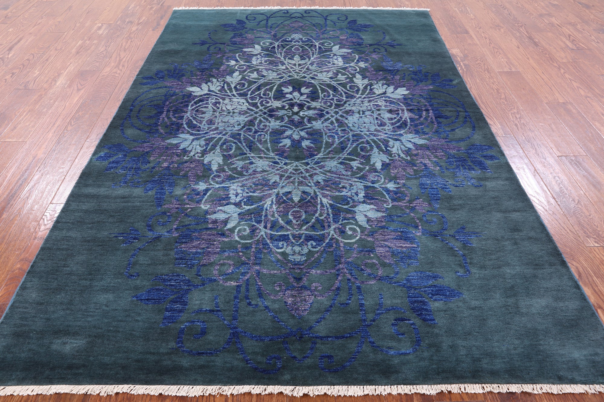 Green William Morris Handmade Wool Rug - 5' 9" X 8' 6" - Golden Nile