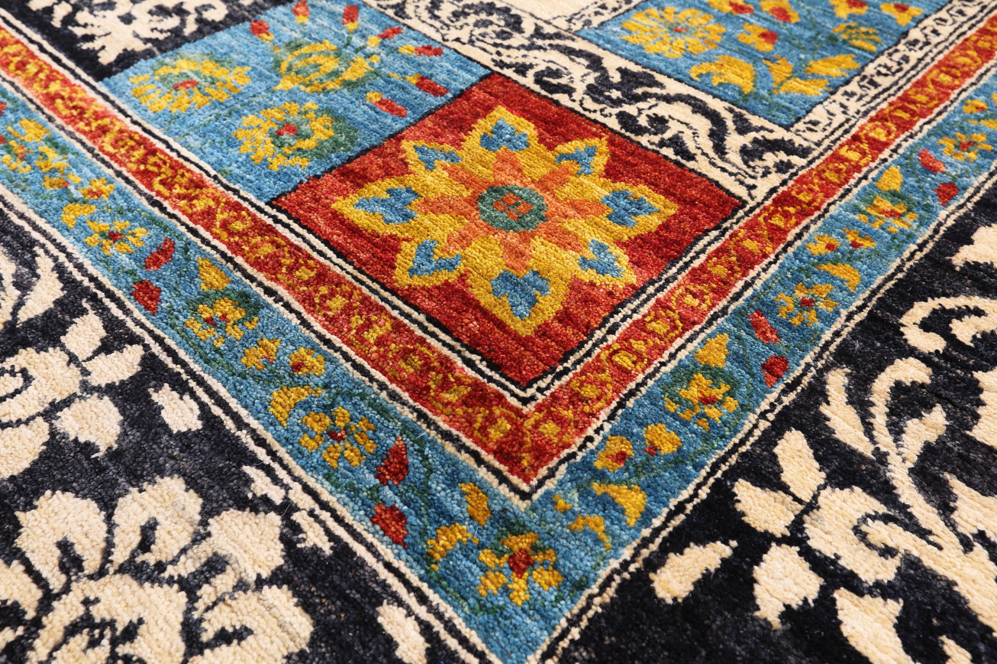 Black William Morris Hand Knotted Wool Area Rug - 6' 2" X 9' 0" - Golden Nile