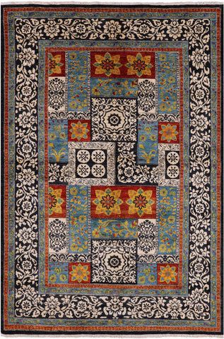 Black William Morris Hand Knotted Wool Area Rug - 6' 2