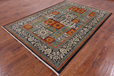 Black William Morris Handmade Wool Area Rug - 6' 1" X 9' 3 - Golden Nile
