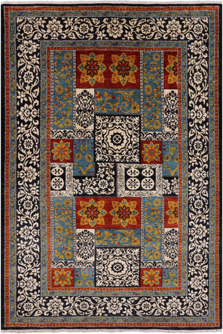 Black William Morris Handmade Wool Area Rug - 6' 1