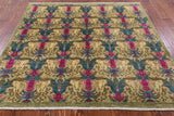 Green Square William Morris Hand Knotted Wool Rug - 5' 7" X 6' 0" - Golden Nile