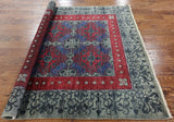 Hand Knotted 6' Square Oriental William Morris Rug - Golden Nile