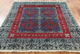 Hand Knotted 6' Square Oriental William Morris Rug - Golden Nile
