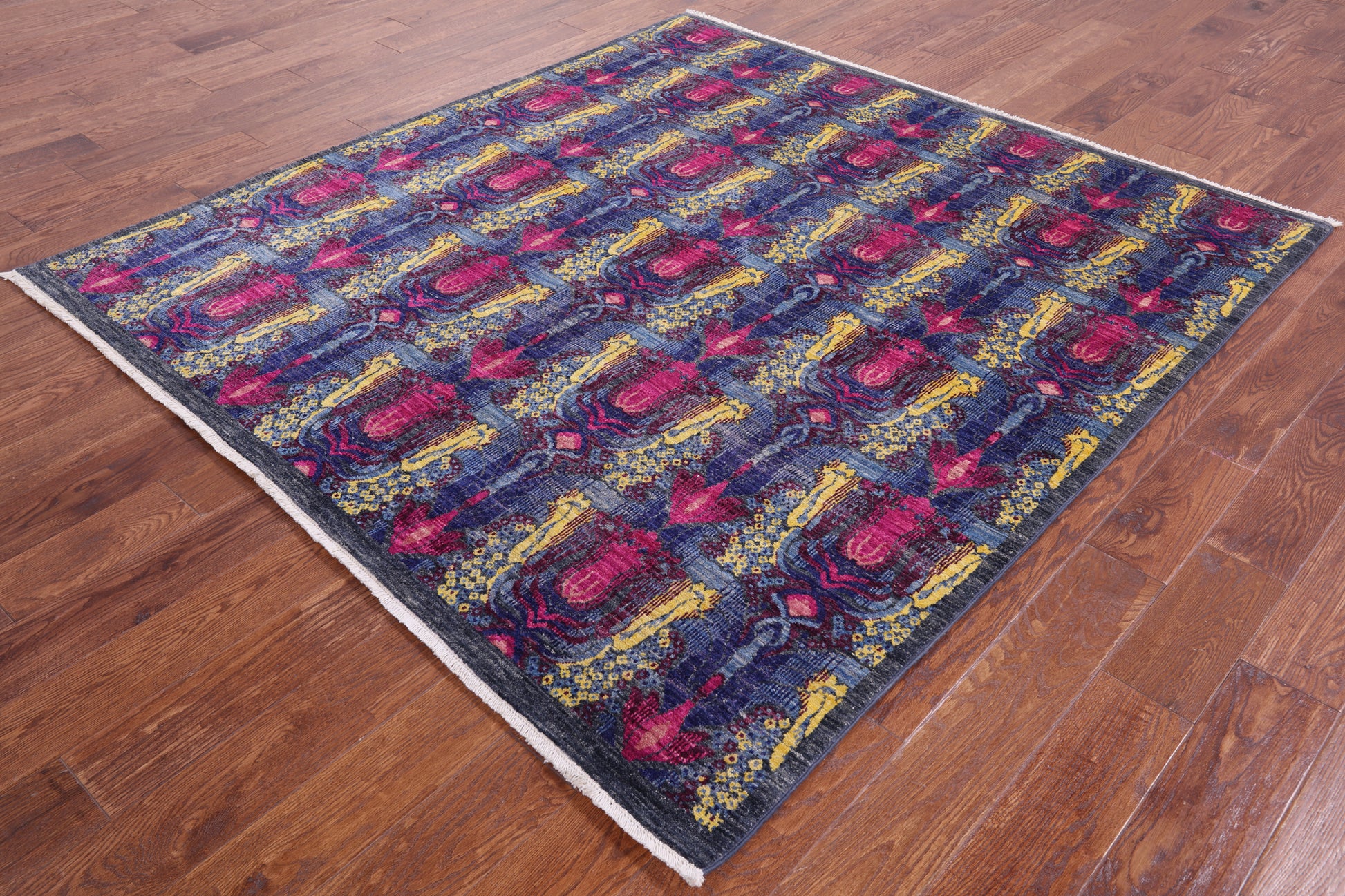 Square William Morris Hand Knotted Wool Rug - 6' 1" X 6' 3" - Golden Nile