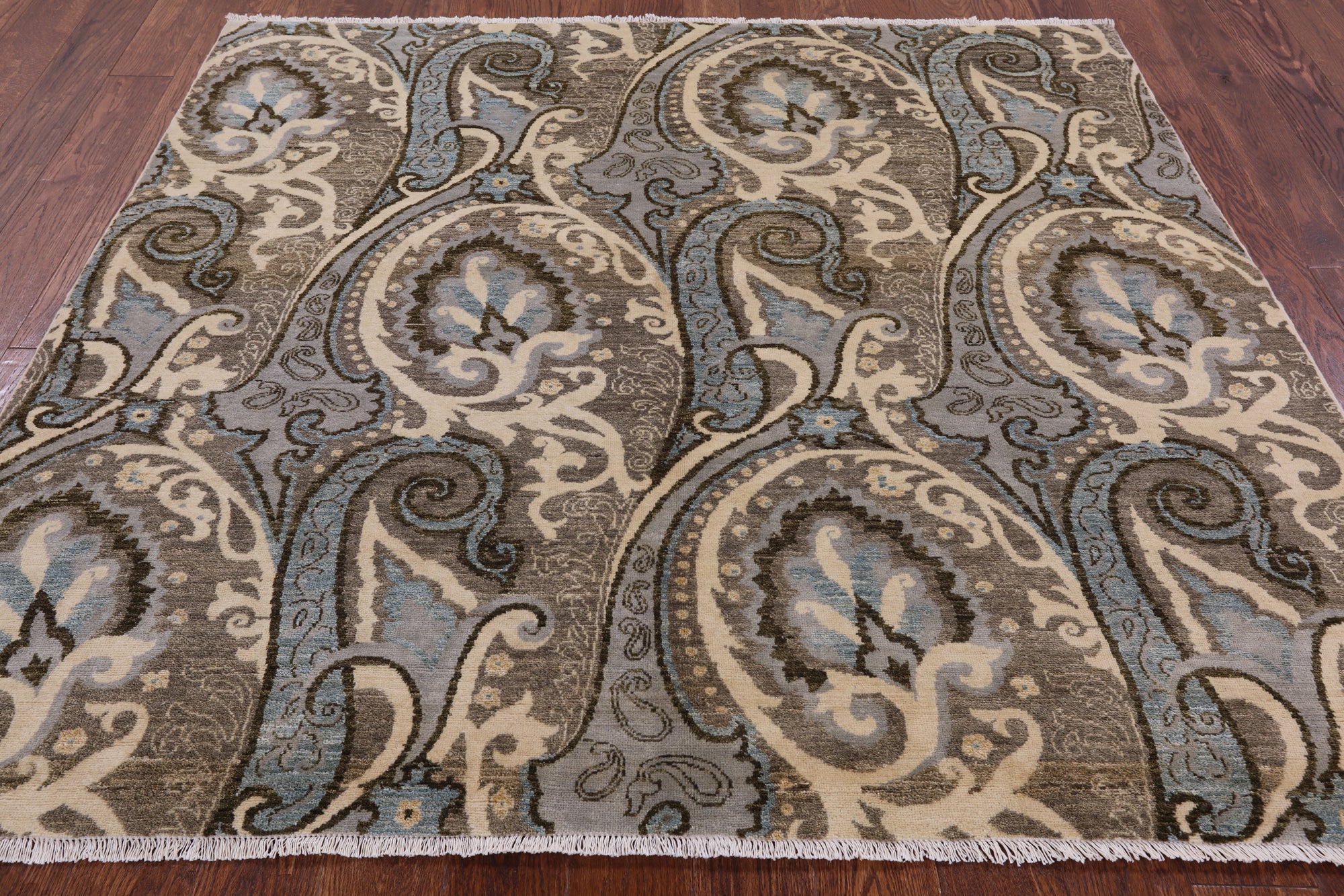 Square William Morris Hand Knotted Wool Rug - 6' 1" X 6' 3" - Golden Nile