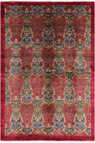 Red William Morris Handmade Wool Rug - 5' 8