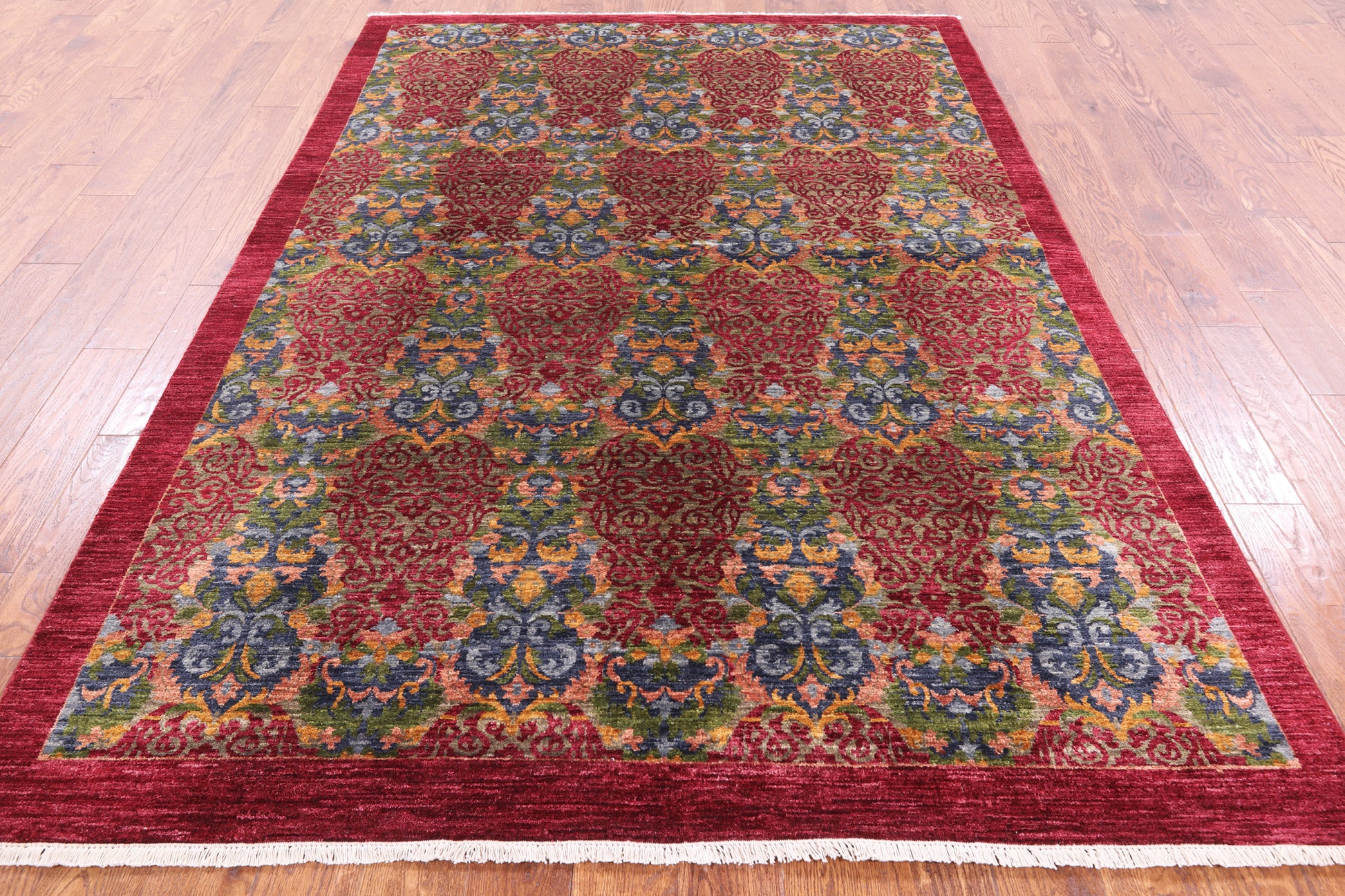 Red William Morris Handmade Wool Rug - 5' 8" X 9' 2" - Golden Nile