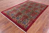 Red William Morris Handmade Wool Rug - 5' 8" X 9' 2" - Golden Nile