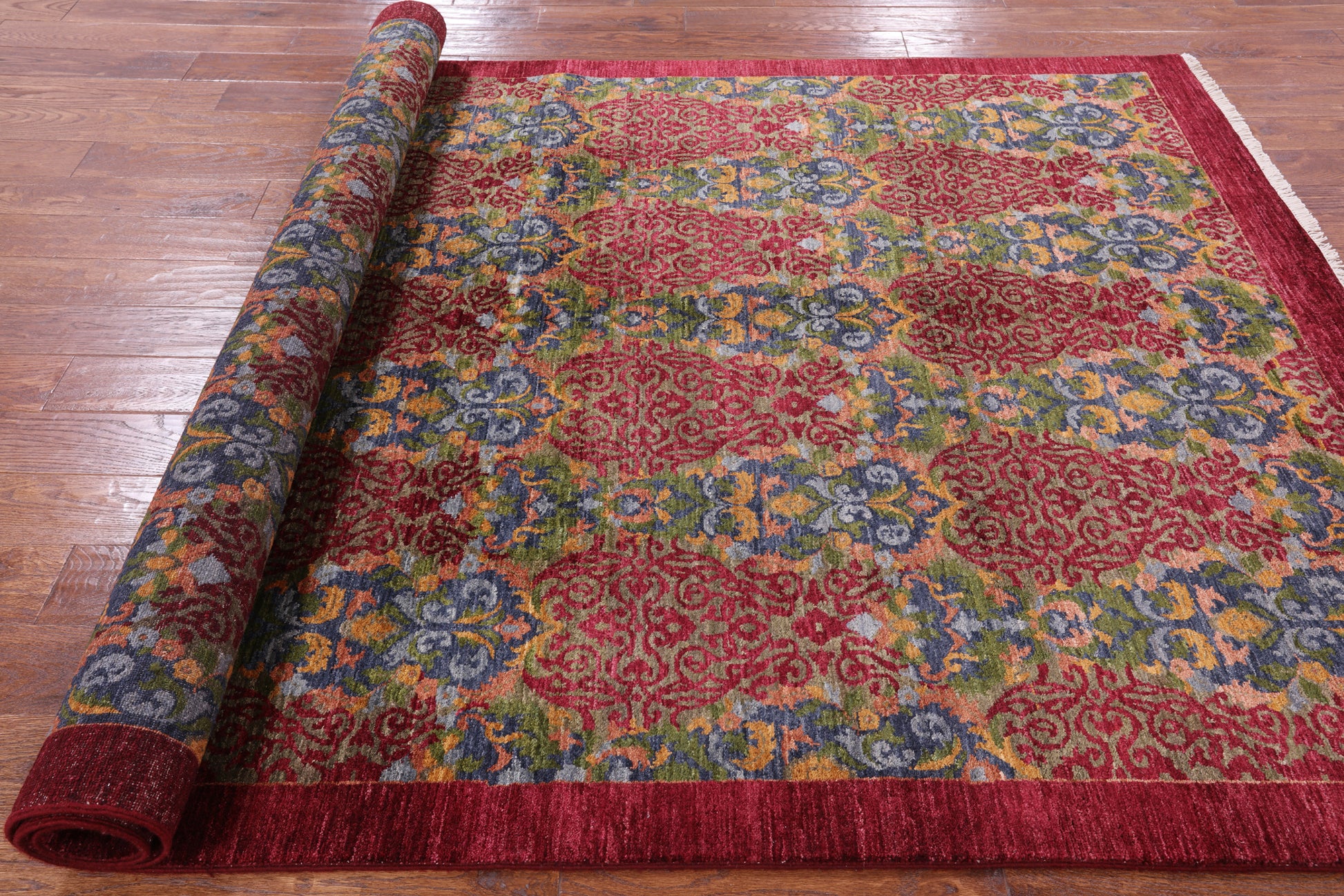 Red William Morris Handmade Wool Rug - 5' 8" X 9' 2" - Golden Nile