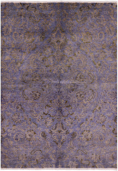 Purple William Morris Hand Knotted Wool Rug - 6' 0" X 8' 6" - Golden Nile