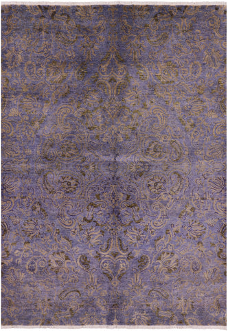 Purple William Morris Hand Knotted Wool Rug - 6' 0