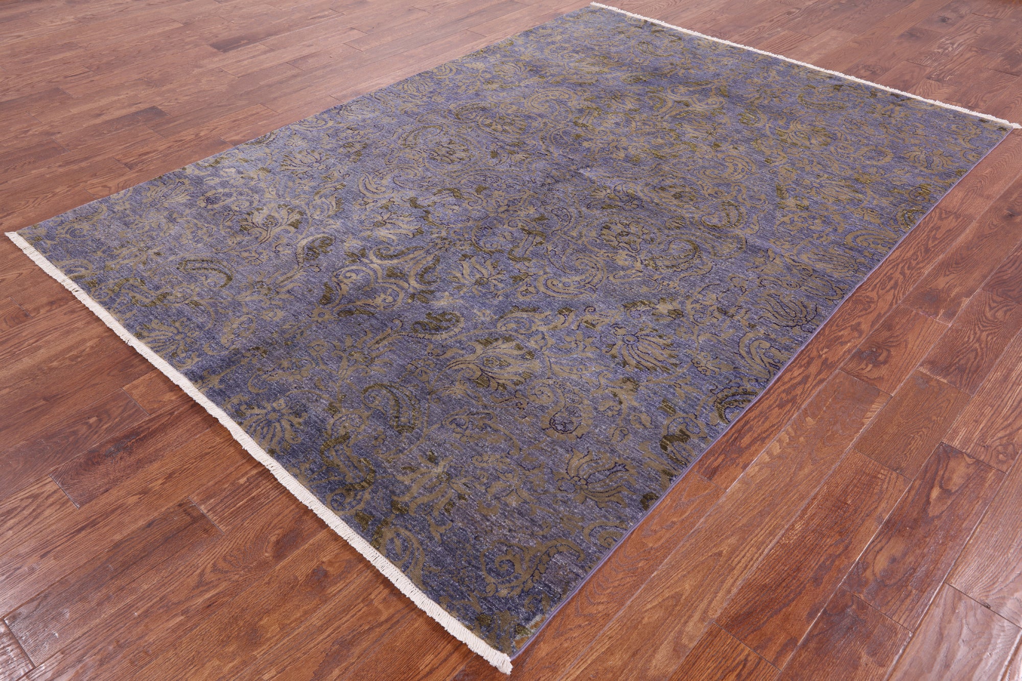 Purple William Morris Hand Knotted Wool Rug - 6' 0" X 8' 6" - Golden Nile
