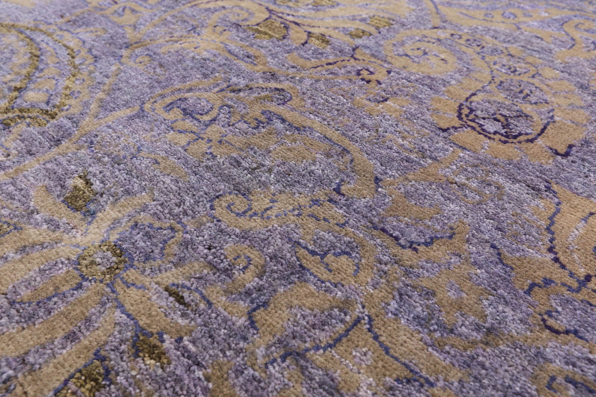 Purple William Morris Hand Knotted Wool Rug - 6' 0" X 8' 6" - Golden Nile