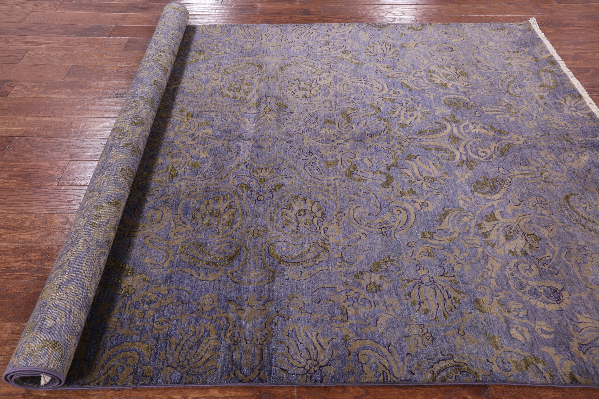 Purple William Morris Hand Knotted Wool Rug - 6' 0" X 8' 6" - Golden Nile