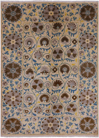 Ivory William Morris Hand Knotted Wool Rug - 6' 3