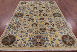 Ivory William Morris Hand Knotted Wool Rug - 6' 3" X 8' 5" - Golden Nile