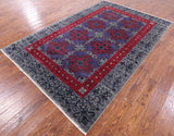 Grey William Morris Hand Knotted Wool Rug - 6' 0" X 9' 1" - Golden Nile