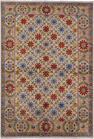 Ivory William Morris Hand Knotted Wool Rug - 5' 11