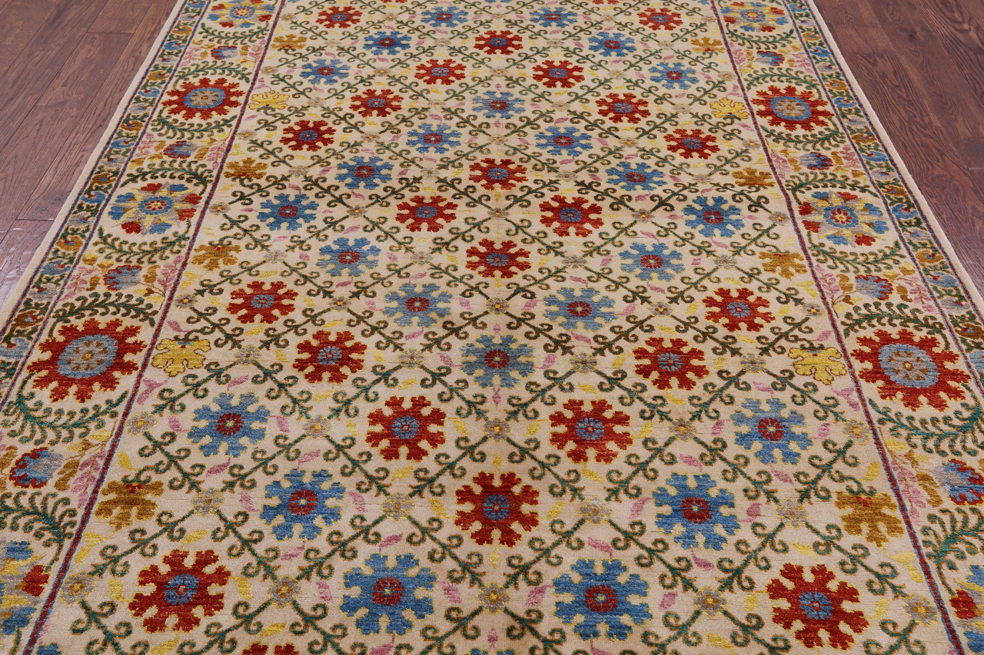 Ivory William Morris Hand Knotted Wool Rug - 5' 11" X 9' 1" - Golden Nile
