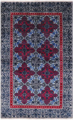 Grey William Morris Handmade Wool Rug - 5' 1