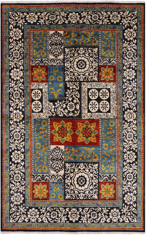 Black William Morris Handmade Wool Area Rug - 5' 3