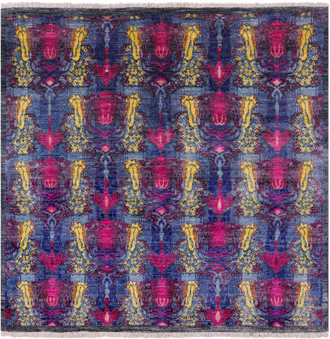 Square William Morris Hand Knotted Wool Rug - 4' 10