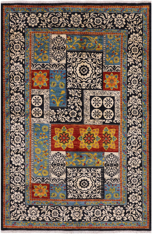 Black William Morris Handmade Wool Area Rug - 5' 2