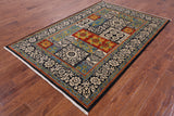 Black William Morris Handmade Wool Area Rug - 5' 2" X 7' 10" - Golden Nile