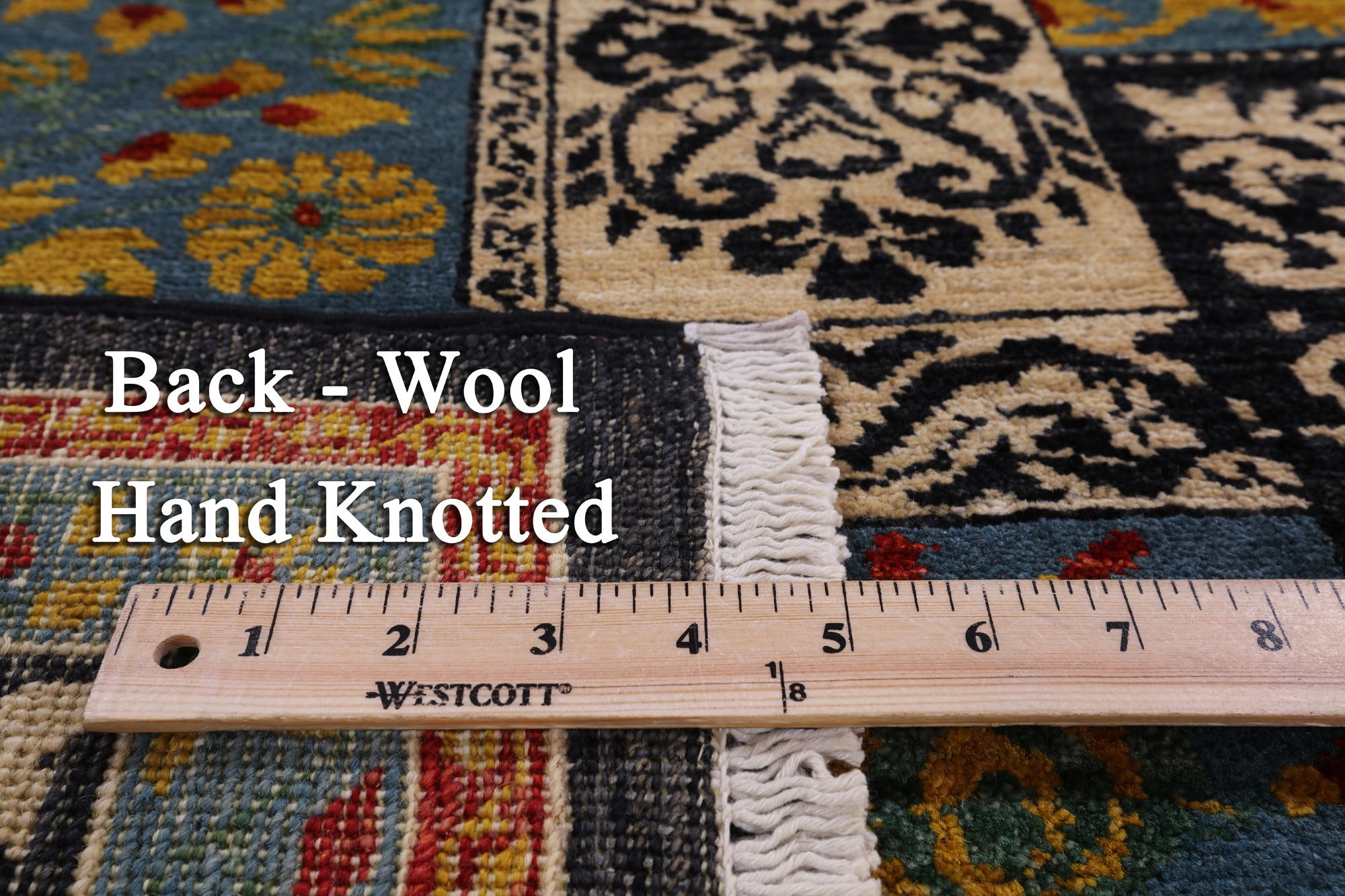 Black William Morris Handmade Wool Area Rug - 5' 2" X 7' 10" - Golden Nile