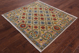 Square William Morris Hand Knotted Wool Rug - 4' 7" X 5' 2" - Golden Nile