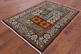 Black William Morris Hand Knotted Wool Area Rug - 4' 2" X 5' 11" - Golden Nile