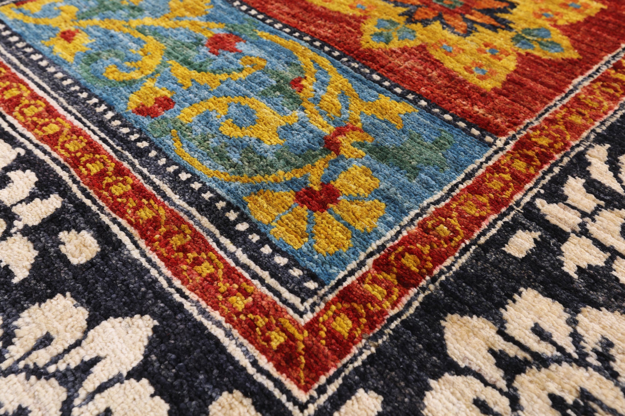 Black William Morris Hand Knotted Wool Area Rug - 4' 2" X 5' 11" - Golden Nile
