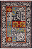 Black William Morris Handmade Wool Area Rug - 4' 1" X 6' 0" - Golden Nile