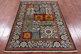 Black William Morris Handmade Wool Area Rug - 4' 1" X 6' 0" - Golden Nile