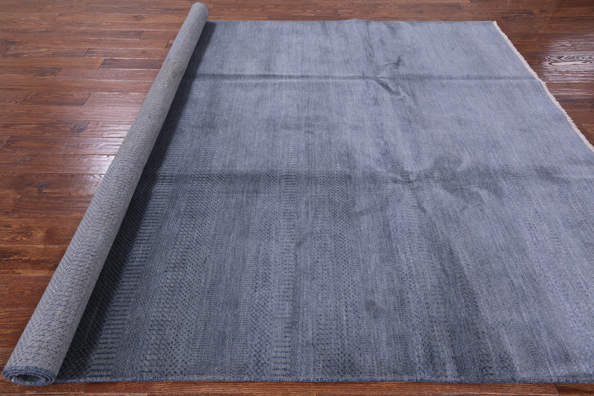 Grey Savannah Grass Hand Knotted Wool & Silk Rug - 7' 11" X 10' 0" - Golden Nile